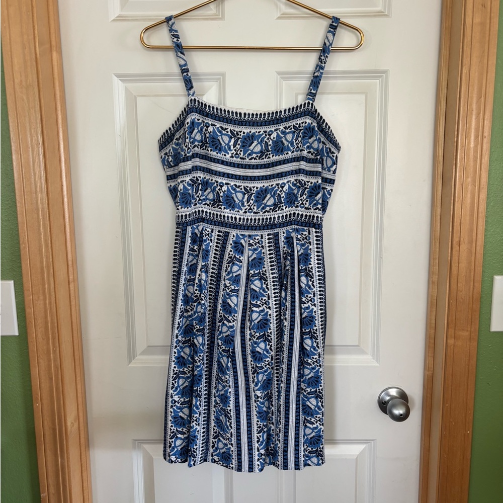 LOFT Blue and White Floral Midi Dress